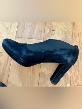 Clarks Black Suede Block Heel Booties